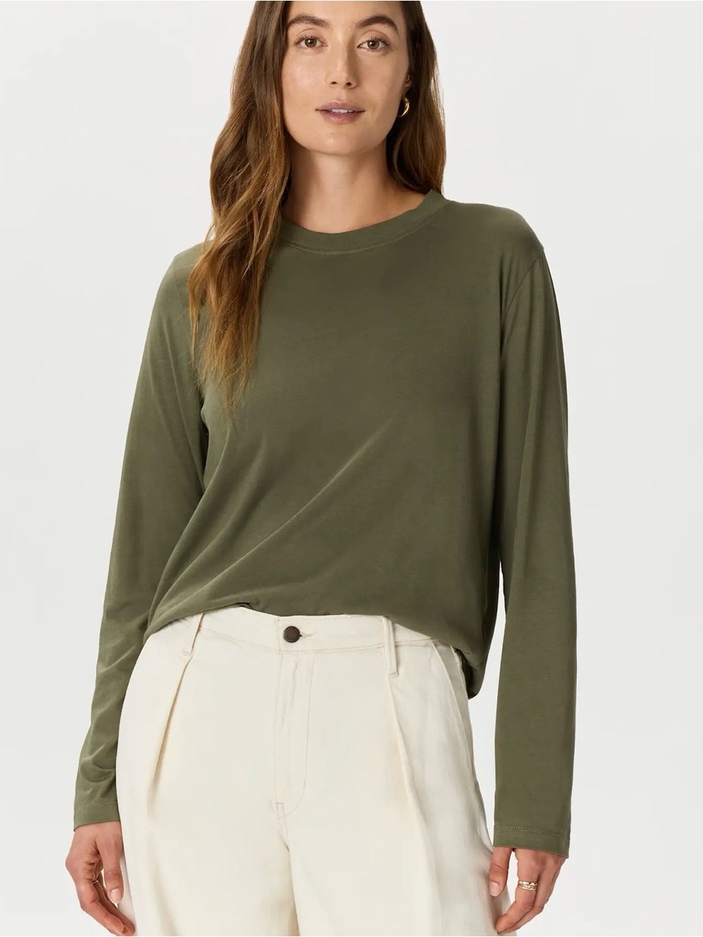Quince Cotton Modal Relaxed Long Sleeve Tee Olive Green